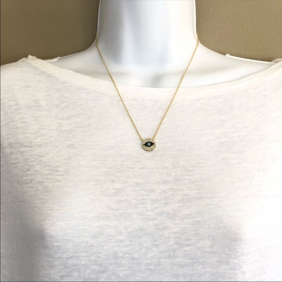 EVIL EYE LUCKY Sterling Silver Gold Plated Cz Rhinestone Adjustable Necklace NWT - Picture 5 of 8